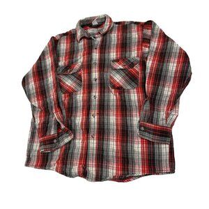 Vintage OshKosh B'gosh Flannel Shirt Men's Large Red Black Plaid Heavy Cotton